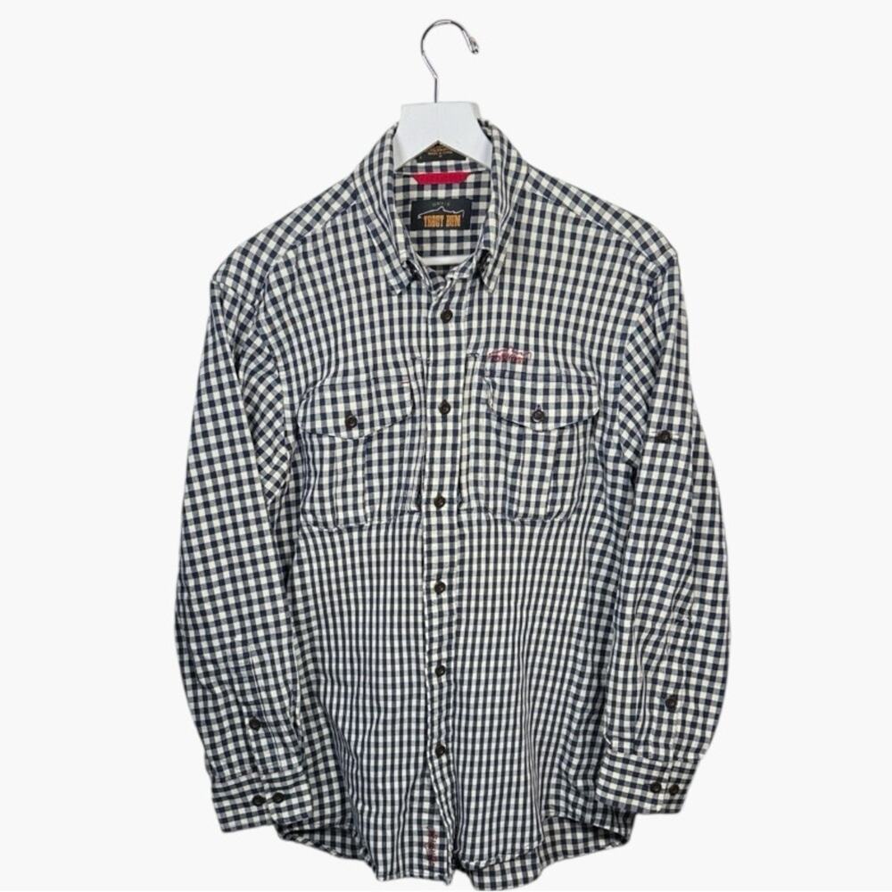 Orvis Trout Bum Men’s Navy White Plaid Gingham Button Down LS Shirt M-362 Sz M